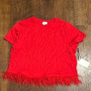 For Cynthia Scarlet Feather Hem Crop Top